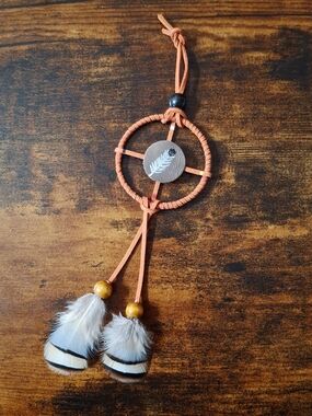 Handpainted Burnt Orange and Cream Medecine wheel Accent Feathers First Nations